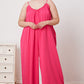 Double Take Full Size Ruffle Trim Tie Back Cami Jumpsuit with Pockets