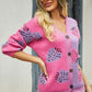 Sophia & Grace Printed V-Neck Button-Down Long Sleeve Cardigan