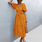Women's Printed V-Neck Flutter Sleeve Belted Dress