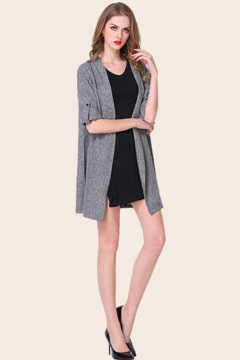 Women's Plus Size Heathered Button Front Trench Coat