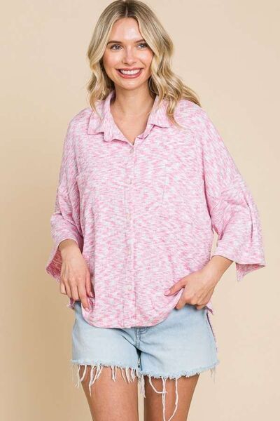 Culture Code Button Up Drop Shoulder Slit Shirt *