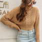 Cropped Mock Neck Cable Knit Pullover Sweater