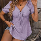 Ruched V-Neck Flounce Sleeve Blouse