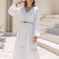 Amelia Tie Neck Long Sleeve Midi Tiered Dress