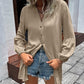 Notched Neck Balloon Sleeve Shirt
