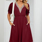 V-Neck Puff Sleeve Dress