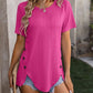 Decorative Button Round Neck Short Sleeve Blouse