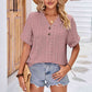 Buttoned Notched Neck Eyelet Top