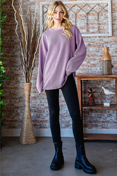 Heimish Full Size Round Neck Dropped Shoulder Blouse *