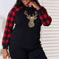 Heimish Full Size Sequin Christmas Reindeer Graphic Plaid Top