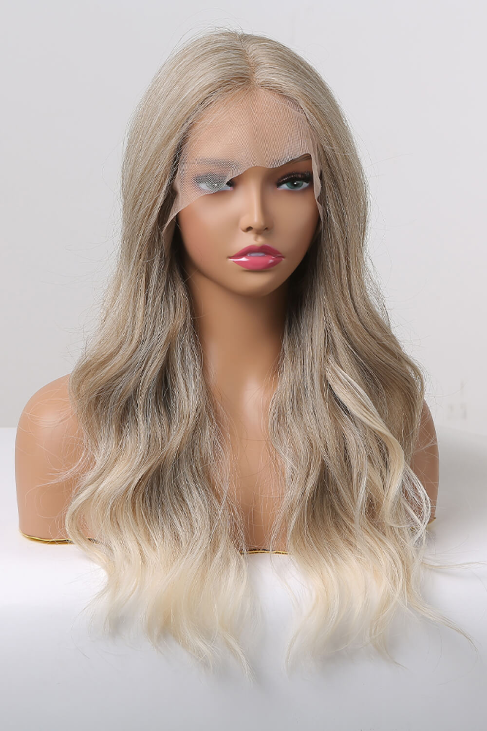 13*2" Women's Lace Front Wigs Synthetic Long Wave 24" 150% Density in Medium Blonde Highlights