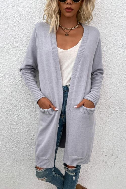 Fashion Mood Open Front Long Sleeve Cardigan with Pockets