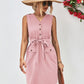 Buttoned V-Neck Belted Sleeveless Mini Dress