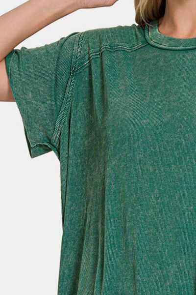 Zenana Washed Ribbed Short Sleeve Top - Brand Zenana