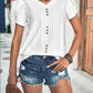 Eyelet V-Neck Petal Sleeve T-Shirt