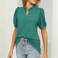Full Size Notched Neck Puff Sleeve T-Shirt