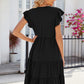Ruched Notched Cap Sleeve Dress