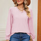 Eyelet V-Neck Flounce Sleeve T-Shirt