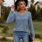 Full Size Ribbed V-Neck Long Sleeve Tee