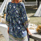BOHO NOW Bohemian Tie Neck Balloon Sleeve Dress