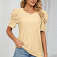Eyelet Round Neck Puff Sleeve T-Shirt