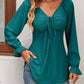 Malibu Dreams Beauteous Full Size Tie Front V-Neck Puff Sleeve Blouse