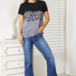 Double Take Black Full Size Leopard Print Color Block Short Sleeve T-Shirt