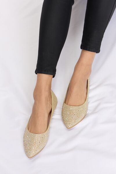 Forever Link Champagne Rhinestone Point Toe Flat Slip-Ons