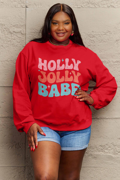 Simply Love Full Size HOLLY JOLLY BABE Long Sleeve CHRISTMAS Sweatshirt