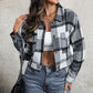 Plaid Button Up Drop Shoulder Cropped Jacket