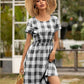 Smocked Plaid Round Neck Short Sleeve Dress