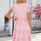 Ruched Notched Cap Sleeve Dress