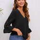 Full Size V-Neck Lace Detail Flounce Sleeve Blouse