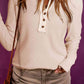Buttoned Notched Neck Long Sleeve Top
