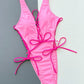 SO SUMMER Lace-Up Deep V Sleeveless One-Piece Swimsuit