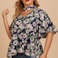 Women's Plus Size Floral Flutter Sleeve Cutout Blouse