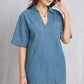 Larissa Bea Pocketed Collared Neck Mini Denim Dress