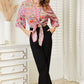 Double Take Tie Hem V-Neck Three-Quarter Sleeve Blouse