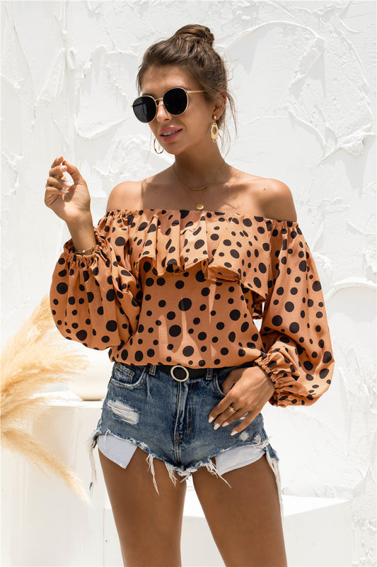 Adelisa & Yehn Polka Dot Off-Shoulder Layered Blouse