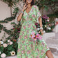 Smocked Floral V-Neck Short Sleeve Dress