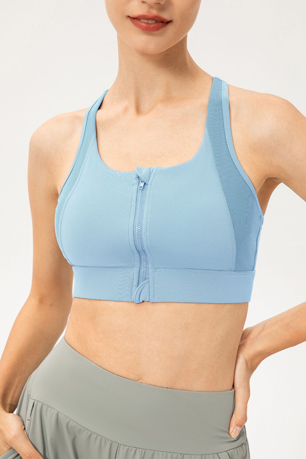 SO COMFY Zip-Up Round Neck Sports Bra