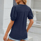 Eyelet Notched Puff Sleeve T-Shirt