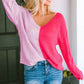 Malibu Dreams Contrast Color V-Neck Long Sleeve Pullover Sweater