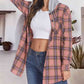 Plaid Drawstring Button Up Hooded Jacket