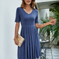 Women's Pleated V-Neck Short Sleeve Tee Dress