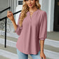 Full Size Notched Neck Three-Quarter Sleeve Blouse