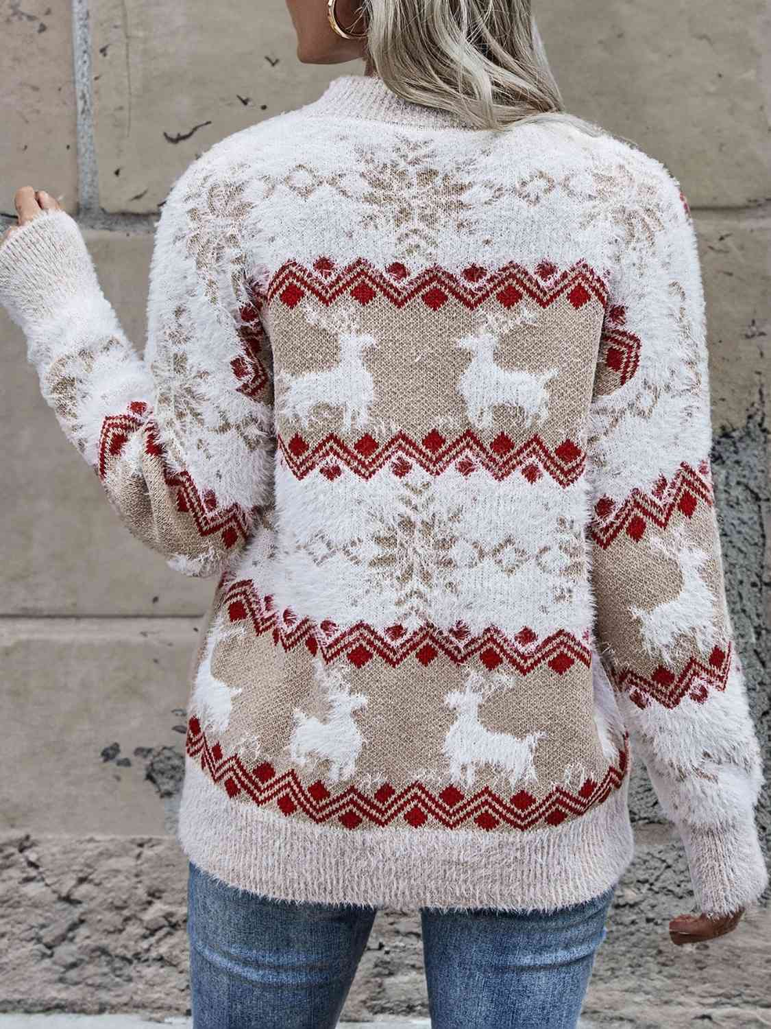 Christmas Reindeer & Snowflake Round Neck Sweater