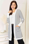 Double Take Striped Open Front Longline Cardigan *