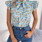 Floral Tie Neck Flutter Sleeve Blouse