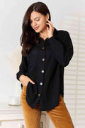 Double Take Waffle-Knit Collared Neck Dropped Shoulder Shirt *